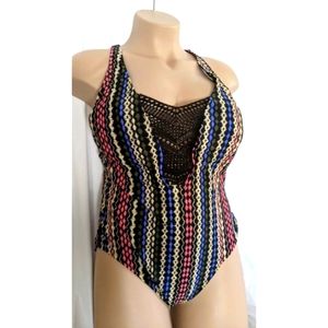 Time and Tru Sz 1X 16w-18w One Piece Swimsuit Lace Front Cross Straps padded bra